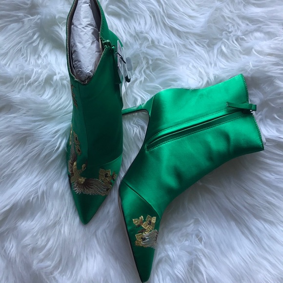 Zara Shoes - Zara Satin Green Bootie